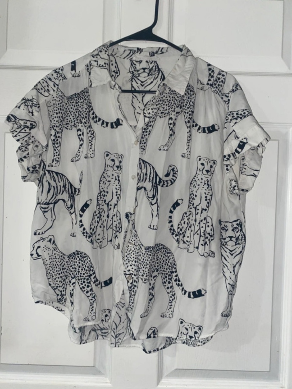 FINAL PRICE! 
Jane and Delancey White Button-Down Shirt with Black Animal Print